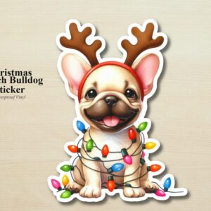 French Bulldog Holiday Puppy Sticker | Waterproof Vinyl Christmas Lights Dog Decal