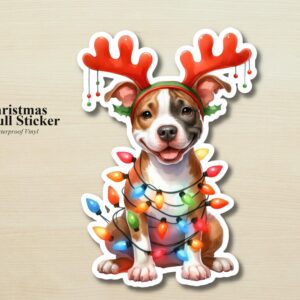 Pitbull Holiday Puppy Sticker | Waterproof Vinyl Christmas Lights Dog Decal