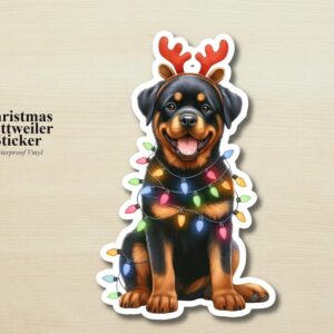 Rottweiler Holiday Puppy Sticker | Waterproof Vinyl Christmas Lights Dog Decal