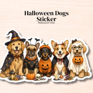 Dog Halloween Sticker | Waterproof Vinyl | Autumn Seasonal Pumpkin Spooky Puppy Costume