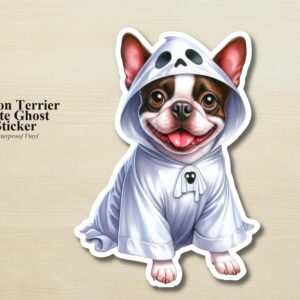 Boston Terrier Ghost Puppy Sticker | Waterproof Vinyl Halloween Costume Dog