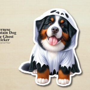 Bernese Mountain Dog Ghost Puppy Sticker | Waterproof Vinyl Halloween Costume Dog Decal