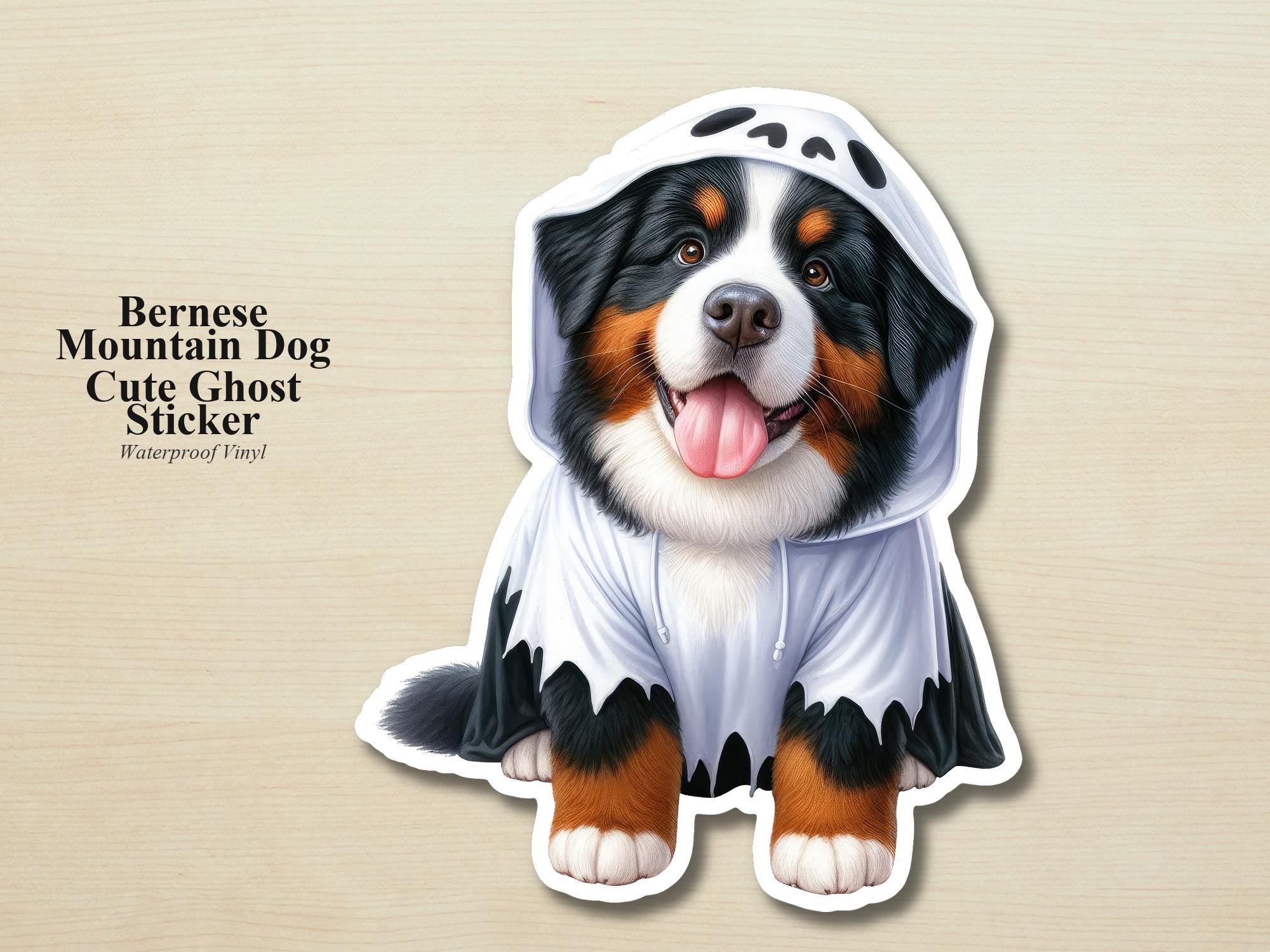 Bernese Mountain Dog Ghost Puppy Sticker | Waterproof Vinyl Halloween Costume Dog Decal