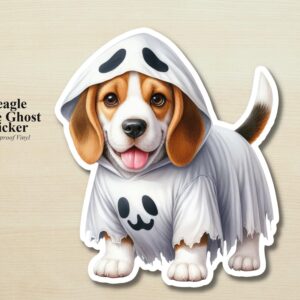 Beagle Ghost Puppy Sticker | Waterproof Vinyl Halloween Costume Dog Decal