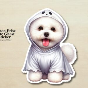 Bichon Frise Ghost Puppy Sticker | Waterproof Vinyl Halloween Costume Dog