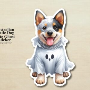 Australian Cattle Dog Ghost Puppy Sticker | Waterproof Vinyl Halloween Costume Heeler Decal