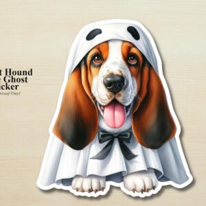 Basset Hound Ghost Puppy Sticker | Waterproof Vinyl Halloween Costume Dog