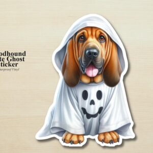 Bloodhound Ghost Puppy Sticker | Waterproof Vinyl Halloween Costume Dog Decal