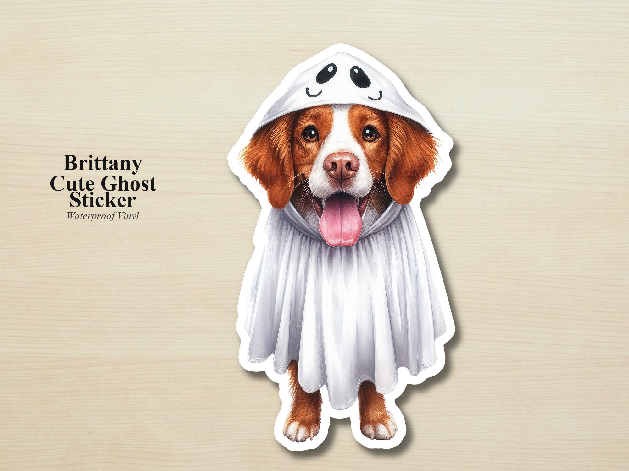 Brittany Spaniel Ghost Puppy Sticker | Waterproof Vinyl Halloween Costume Dog Decal