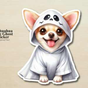 Chihuahua Ghost Puppy Sticker | Waterproof Vinyl Halloween Costume Dog Decal