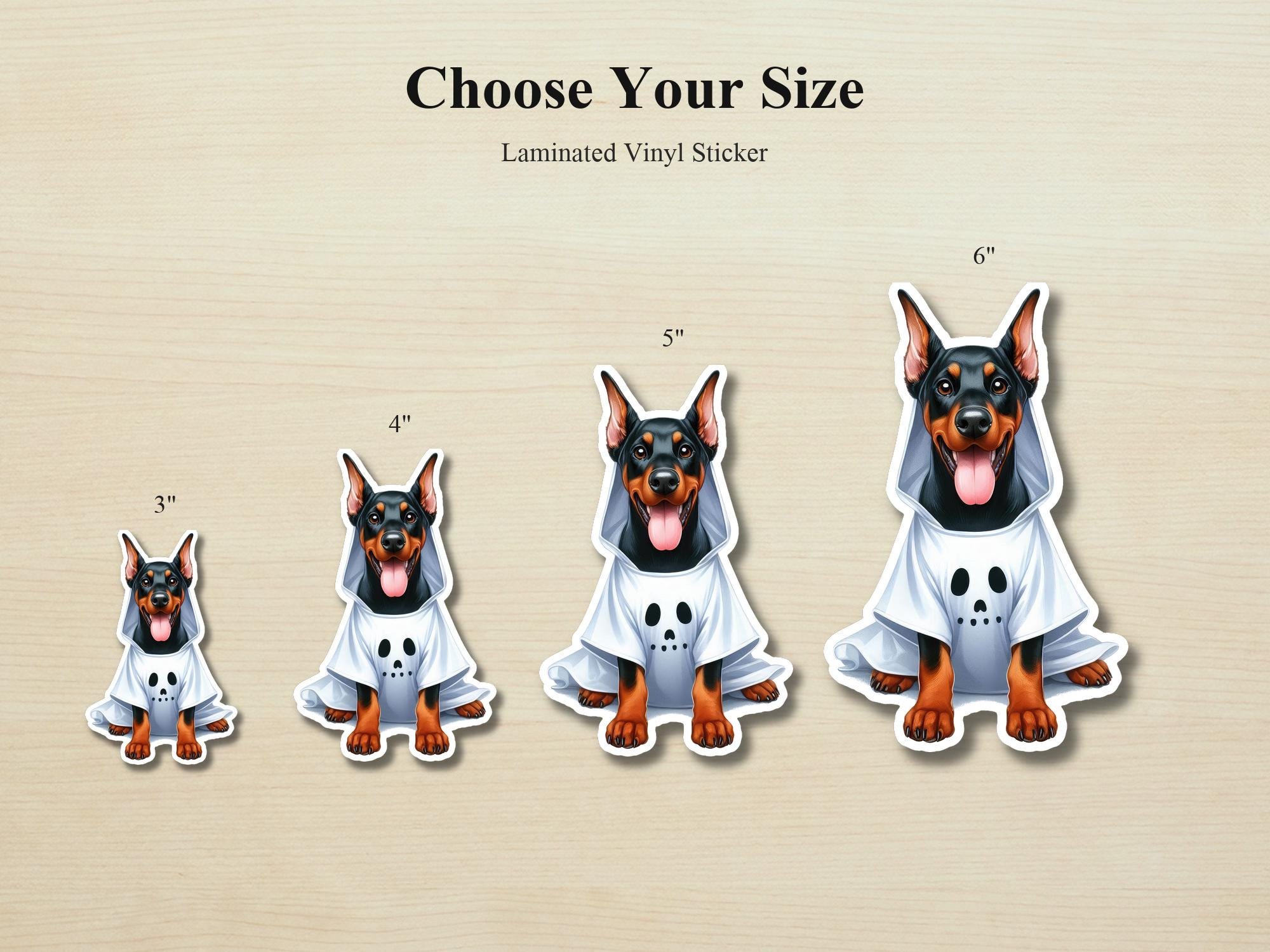 Doberman Ghost Puppy Sticker | Waterproof Vinyl Halloween Costume Dog Decal - Image 2