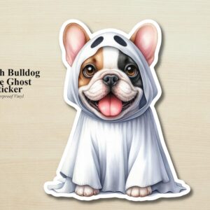 French Bulldog Ghost Puppy Sticker | Waterproof Vinyl Halloween Costume Dog Decal