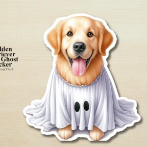 Golden Retriever Ghost Puppy Sticker | Waterproof Vinyl Halloween Costume Dog Decal