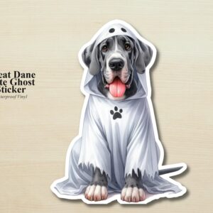 Great Dane Ghost Puppy Sticker | Waterproof Vinyl Halloween Costume Dog Decal