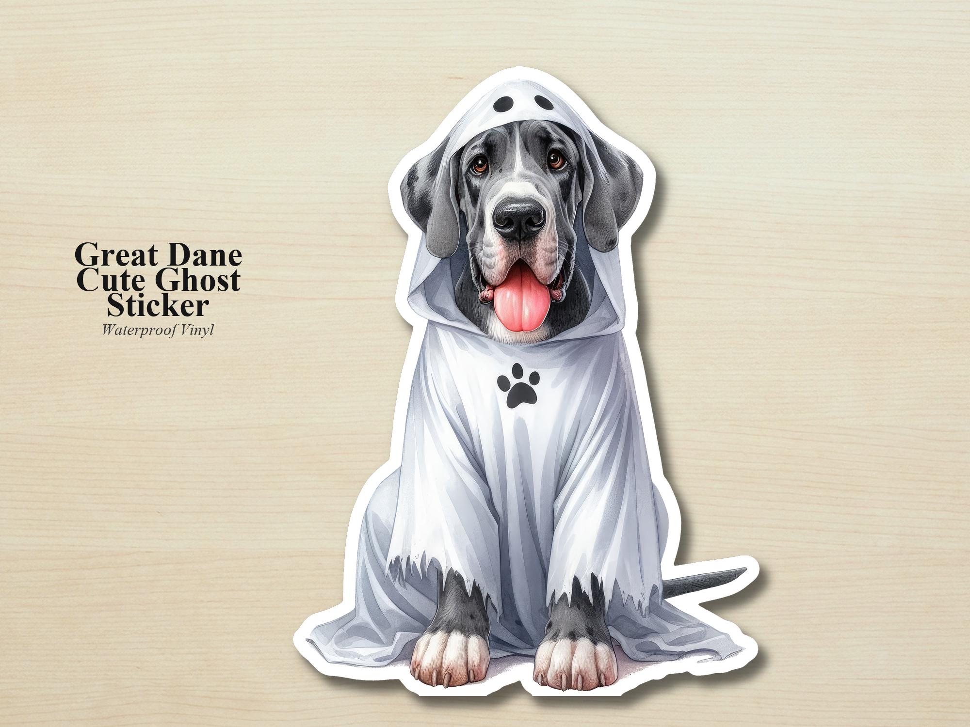 Great Dane Ghost Puppy Sticker | Waterproof Vinyl Halloween Costume Dog Decal