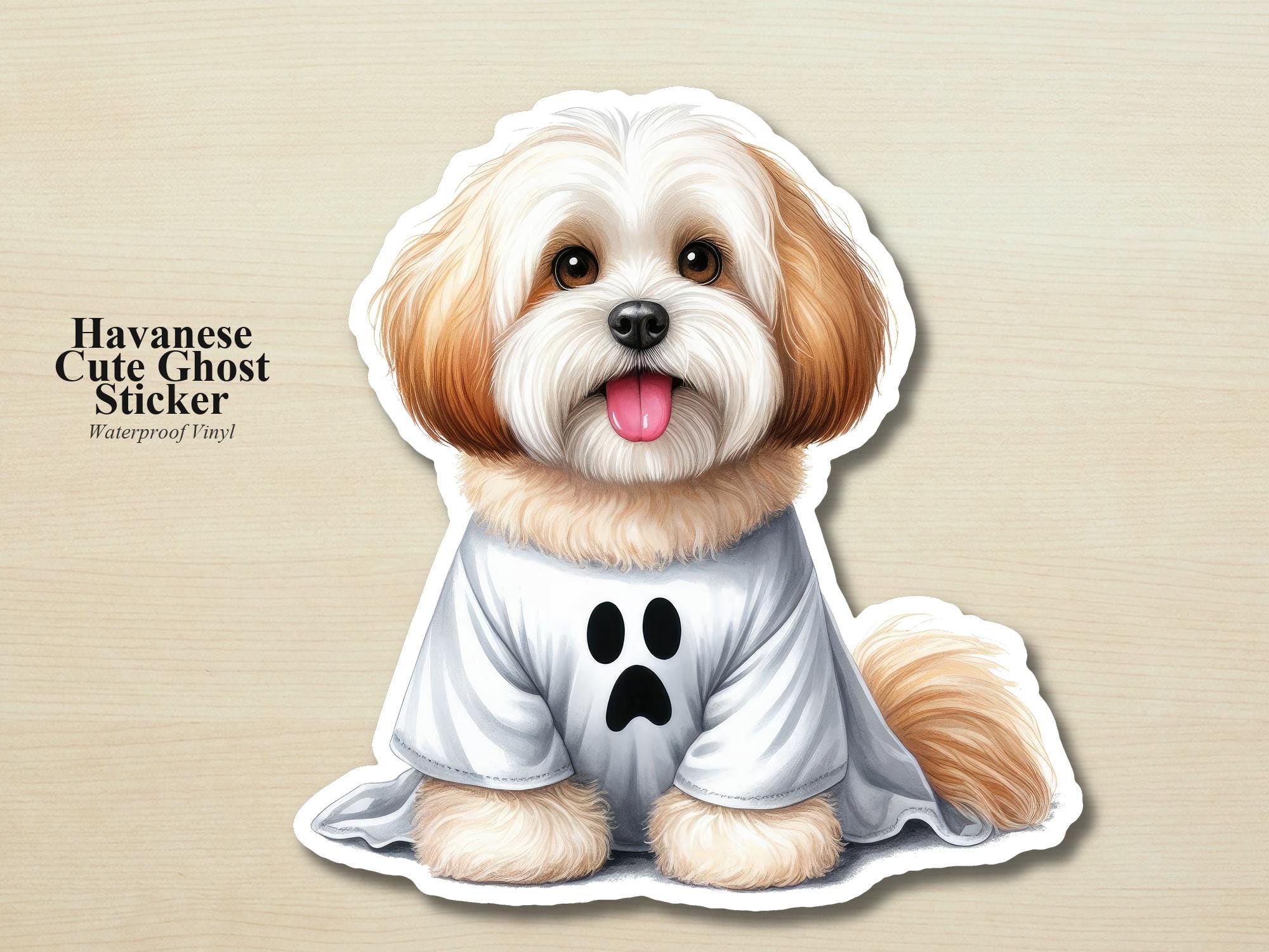 Havanese Ghost Puppy Sticker | Waterproof Vinyl Halloween Costume Dog Decal