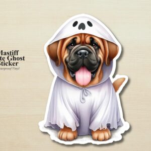 Mastiff Ghost Puppy Sticker | Waterproof Vinyl Halloween Costume Dog Decal