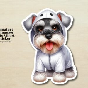 Miniature Schnauzer Ghost Puppy Sticker | Waterproof Vinyl Halloween Costume Dog Decal