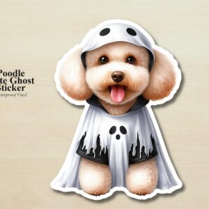 Poodle Ghost Puppy Sticker | Waterproof Vinyl Halloween Costume Dog Decal