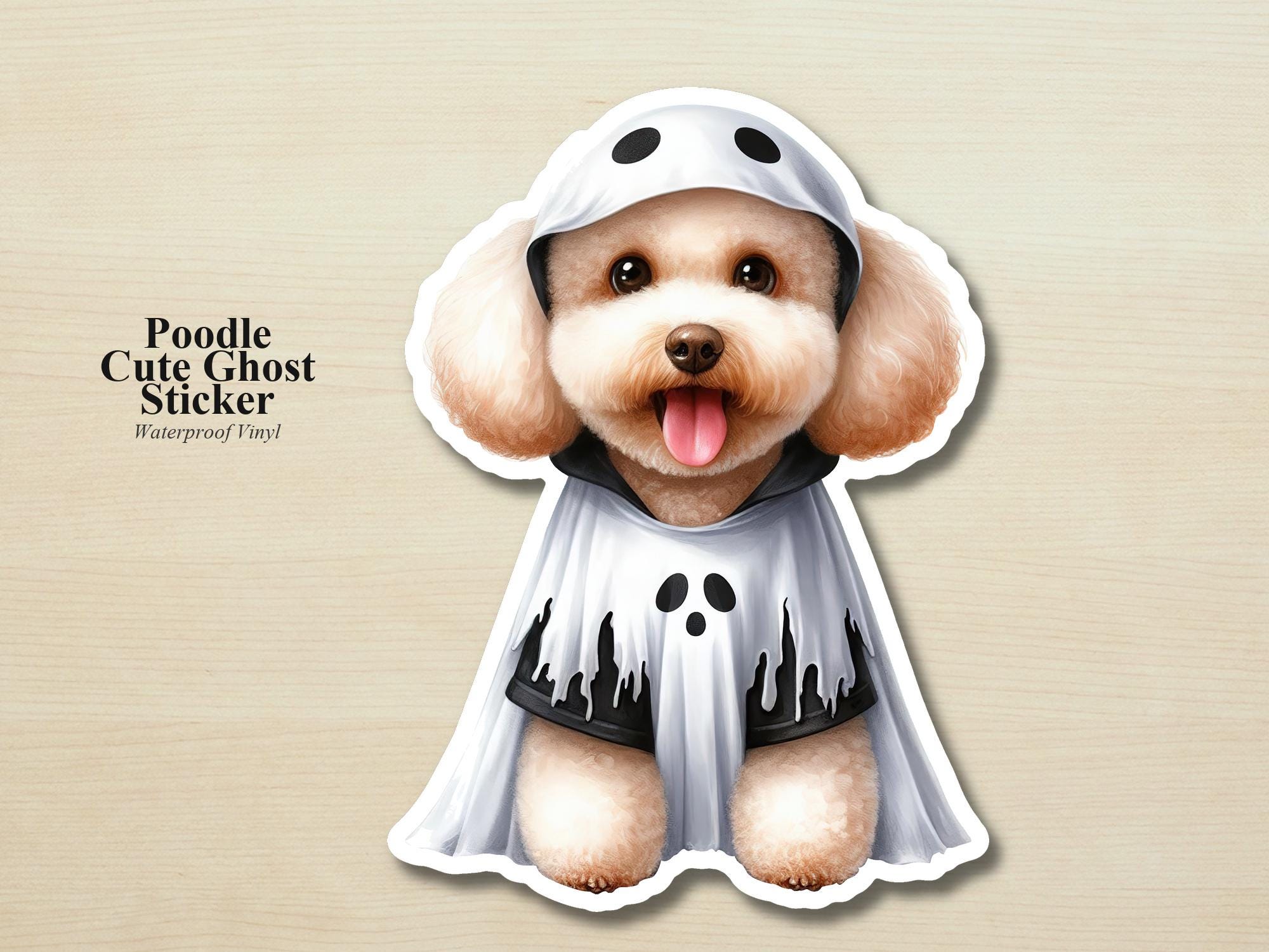 Poodle Ghost Puppy Sticker | Waterproof Vinyl Halloween Costume Dog Decal