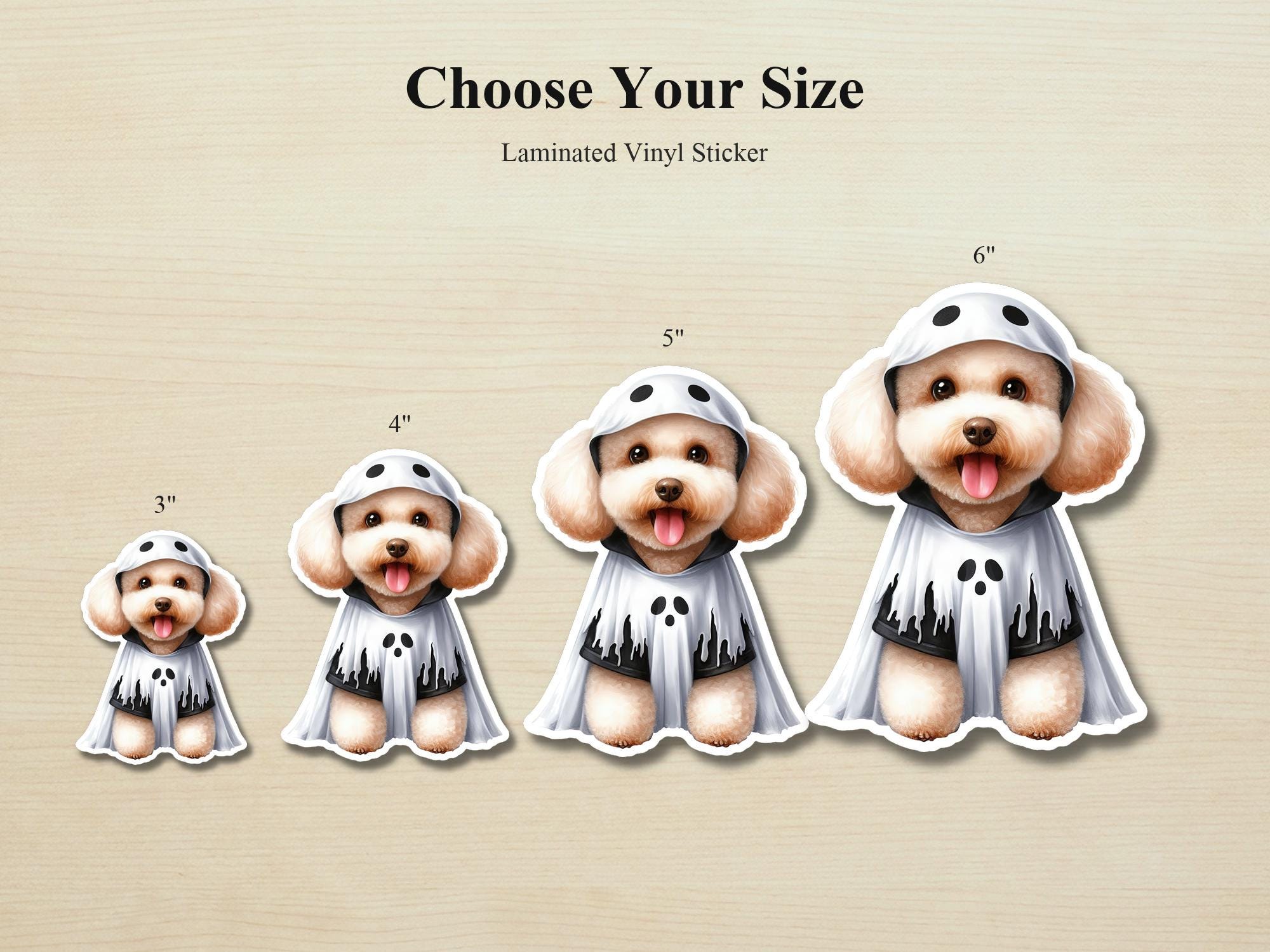 Poodle Ghost Puppy Sticker | Waterproof Vinyl Halloween Costume Dog Decal - Image 2
