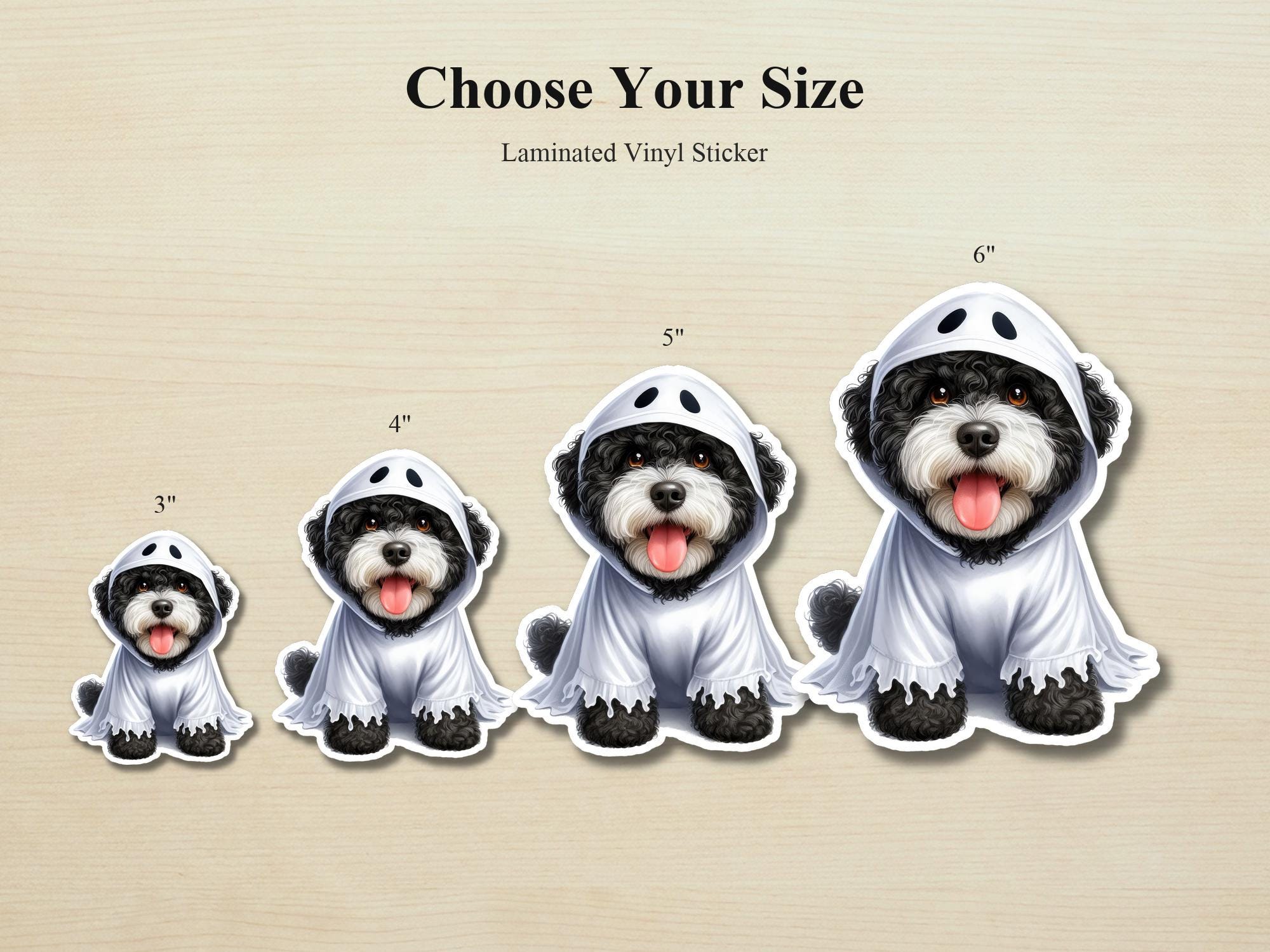 Portuguese Water Dog Ghost Puppy Sticker | Waterproof Vinyl Halloween Costume Dog Decal - Image 2