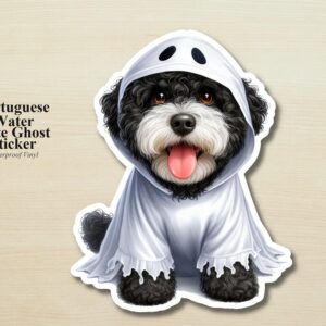 Portuguese Water Dog Ghost Puppy Sticker | Waterproof Vinyl Halloween Costume Dog Decal