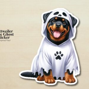Rottweiler Ghost Puppy Sticker | Waterproof Vinyl Halloween Costume Dog Decal