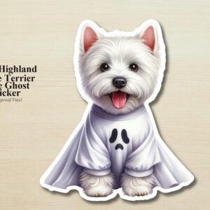 West Highland Terrier Ghost Puppy Sticker | Waterproof Vinyl Halloween Costume Dog Decal