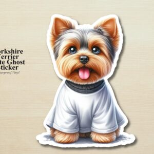 Yorkshire Terrier Ghost Puppy Sticker | Waterproof Vinyl Halloween Costume Dog Decal