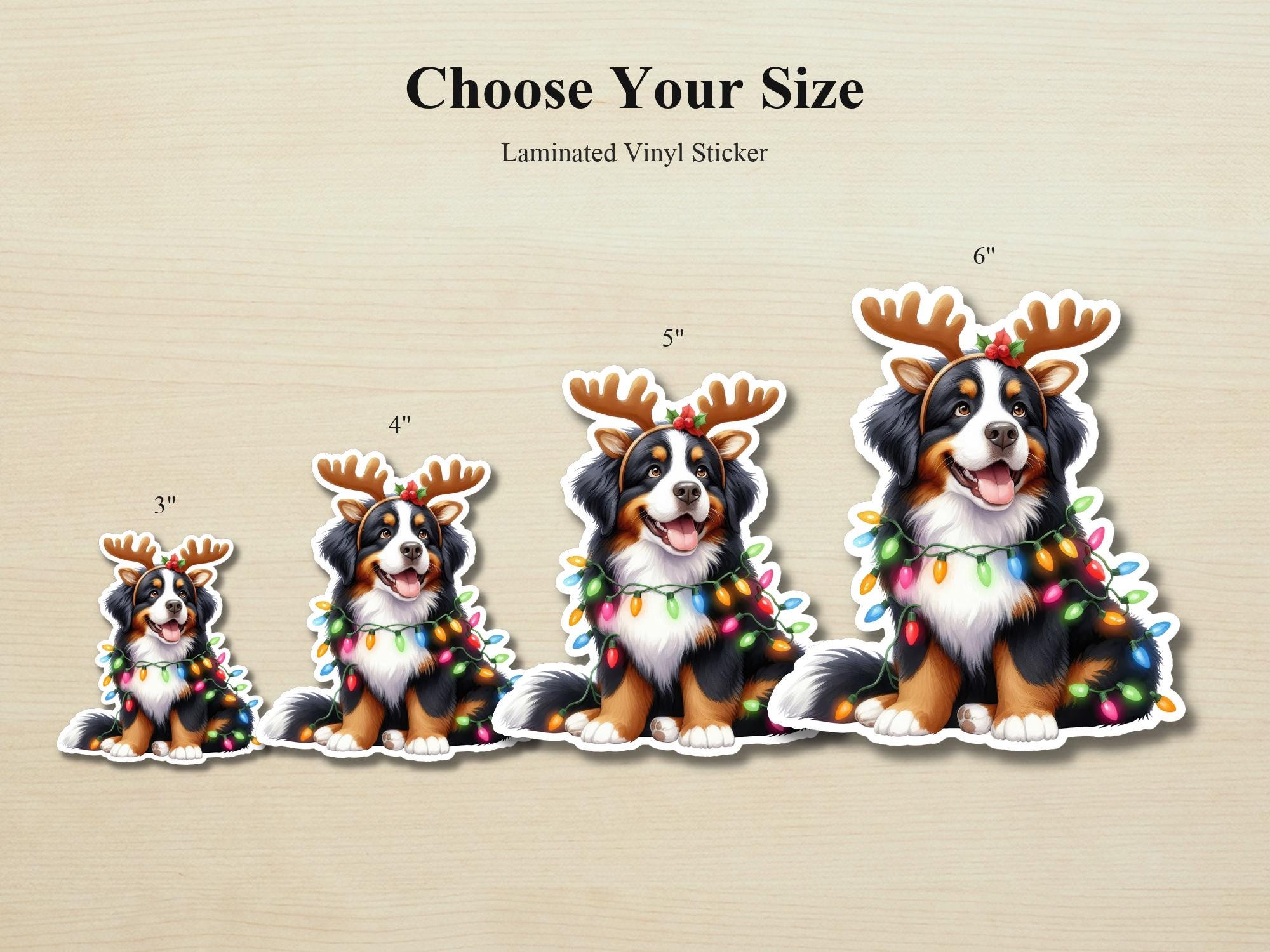 Bernese Mountain Dog Holiday Puppy Sticker | Waterproof Vinyl Christmas Lights Dog Decal - Image 2