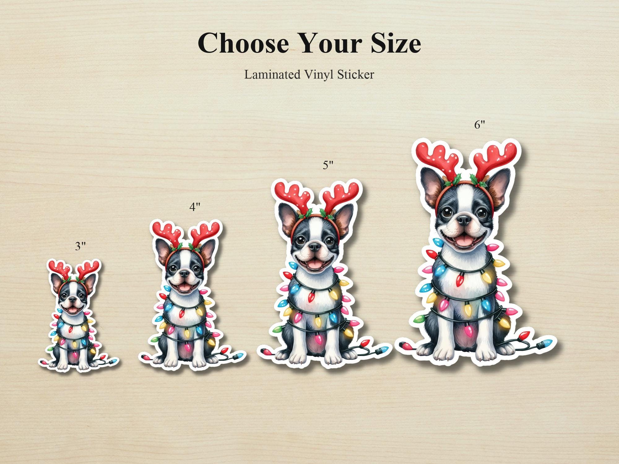 Boston Terrier Holiday Puppy Sticker | Waterproof Vinyl Christmas Lights Dog Decal - Image 2