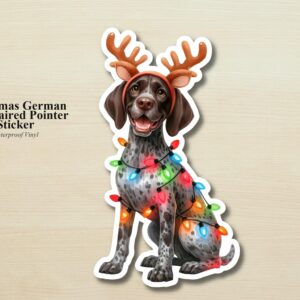 German Shorthaired Pointer Holiday Puppy Sticker | Waterproof Vinyl Christmas Lights Dog Decal