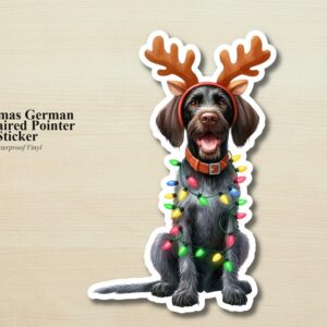 German Wirehaired Pointer Holiday Puppy Sticker | Waterproof Vinyl Christmas Lights Dog Decal