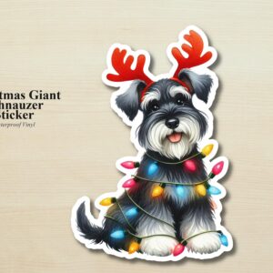 Schnauzer Holiday Puppy Sticker | Waterproof Vinyl Christmas Lights Dog Decal