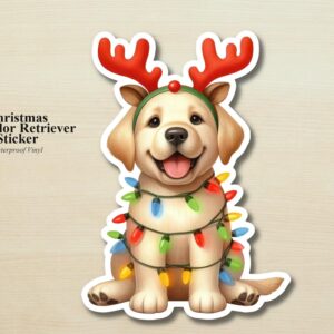 Labrador Retriever Holiday Puppy Sticker | Waterproof Vinyl Christmas Lights Dog Decal