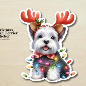 Scottish Terrier Holiday Puppy Sticker | Waterproof Vinyl Christmas Lights Dog Decal