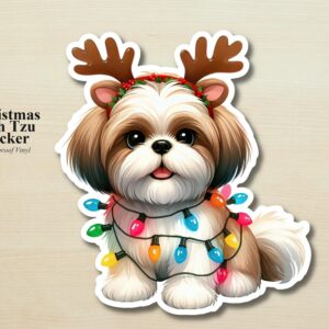 Shih Tzu Holiday Puppy Sticker | Waterproof Vinyl Christmas Lights Dog Decal