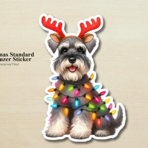 Schnauzer Holiday Puppy Sticker | Waterproof Vinyl Christmas Lights Dog Decal