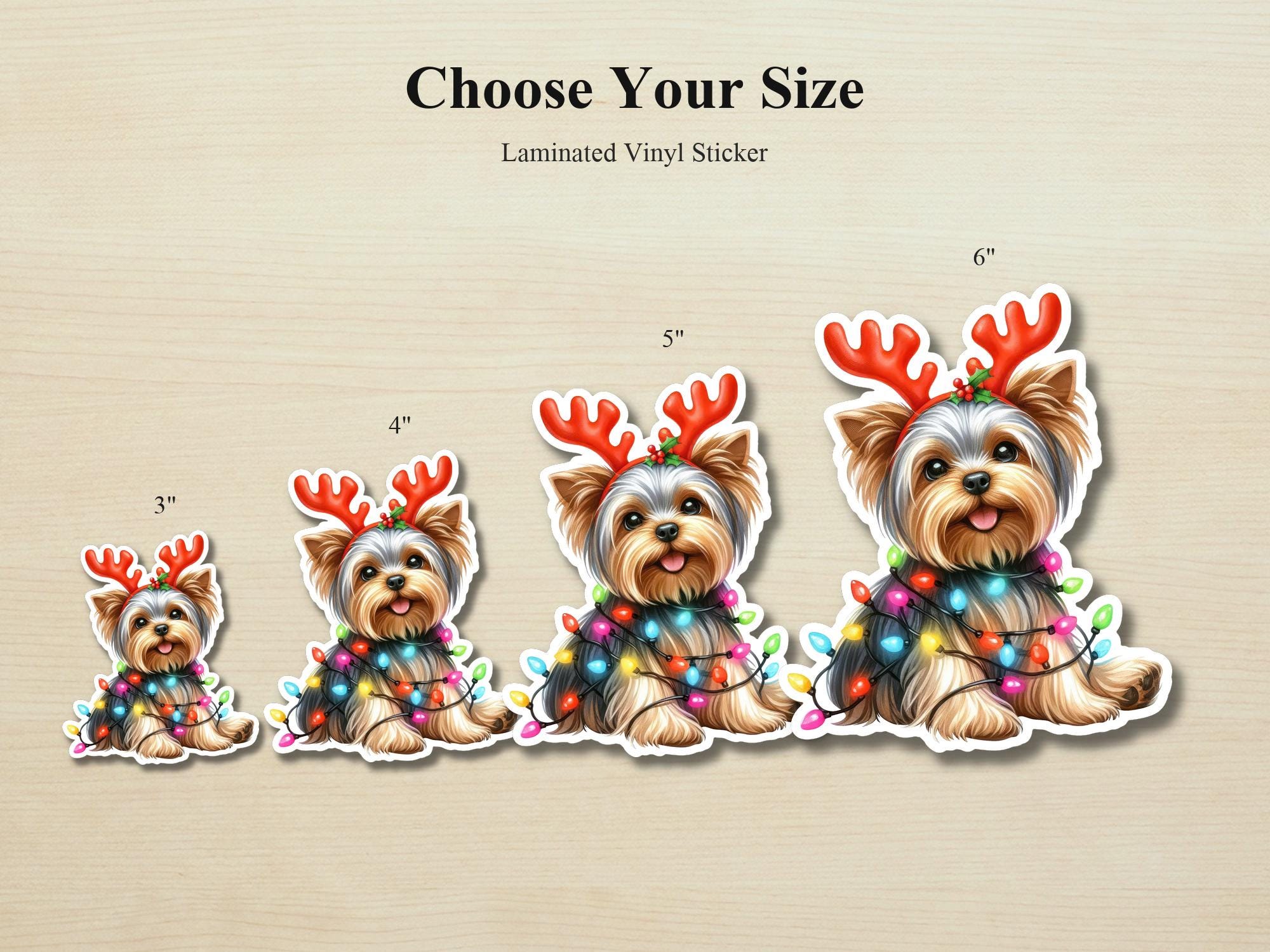 Yorkshire Terrier Holiday Puppy Sticker | Waterproof Yorkie Vinyl Christmas Lights Dog Decal - Image 2