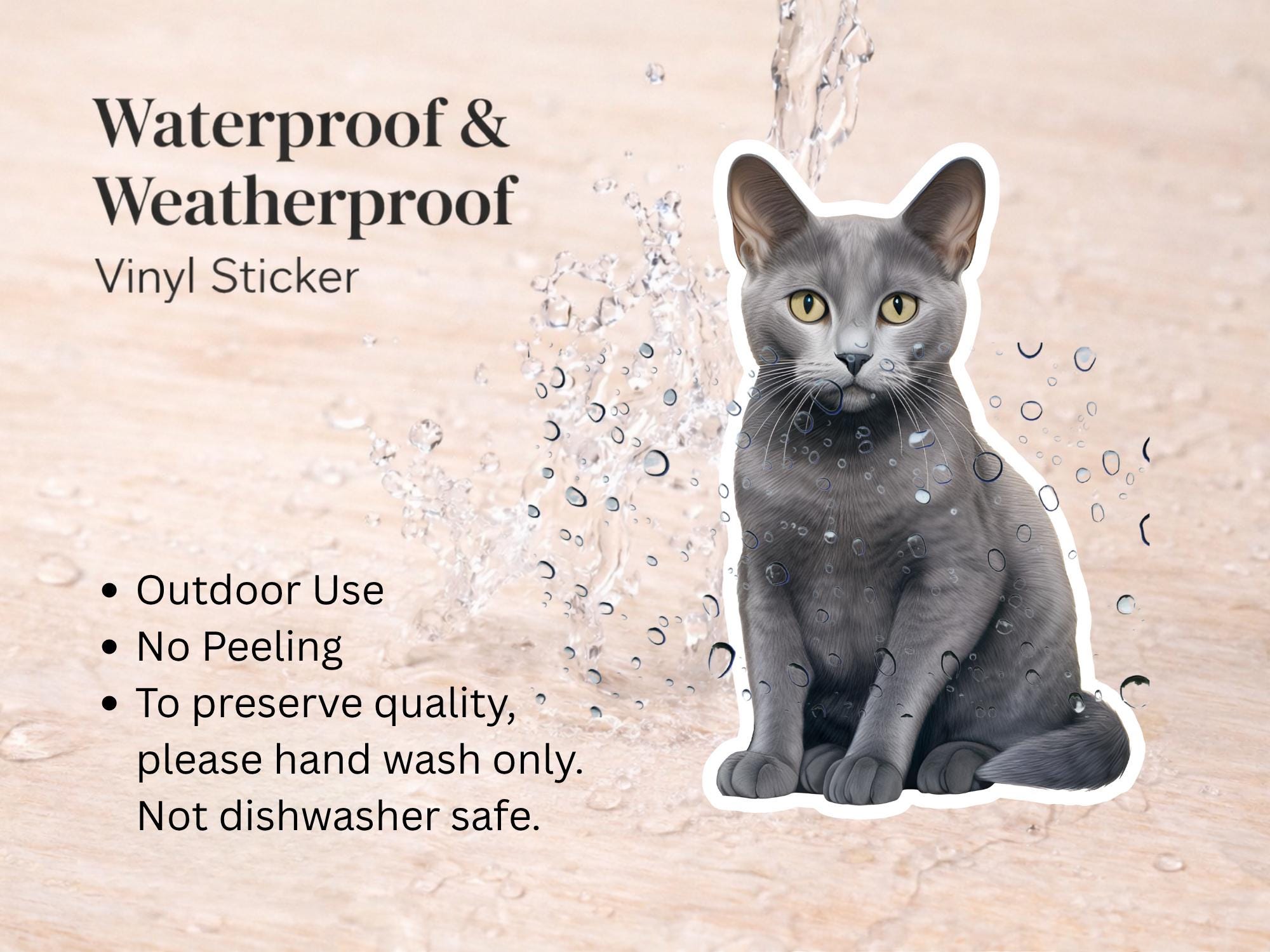 Russian Blue Cat Sticker | Waterproof Vinyl Cat Decal - Image 3
