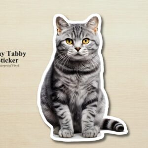 Gray Tabby Cat Sticker | Waterproof Vinyl Cat Decal