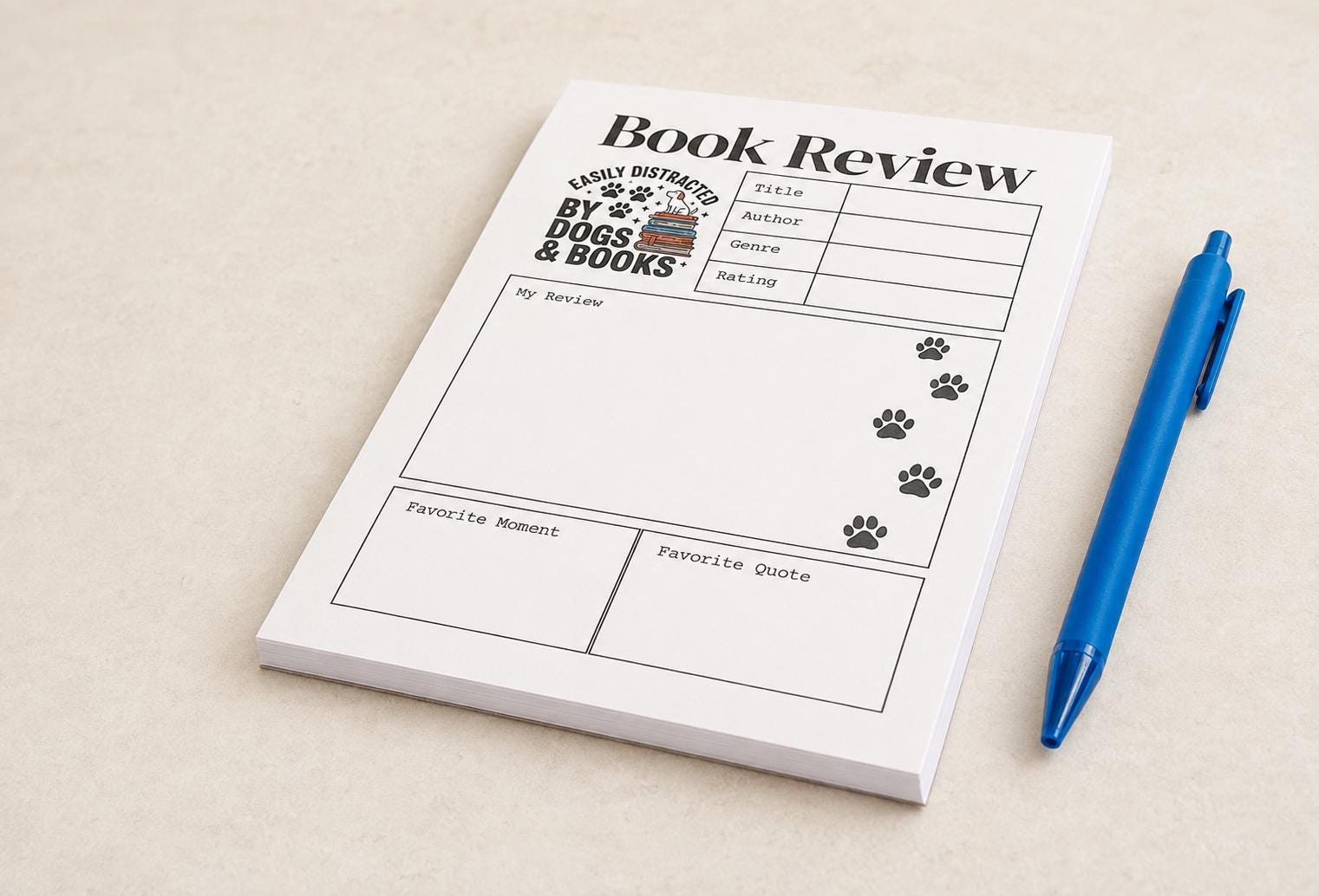Book Review Notepad for Dog-Loving Readers | 5x7 Reading Tracker Pad | 30 Sheets