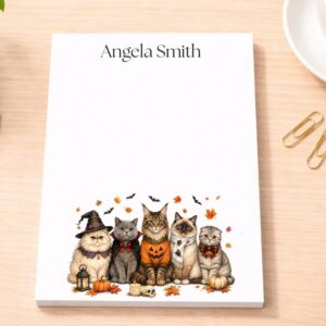 Personalized Halloween Cat Notepad | Custom Name Stationery | Lined or Unlined
