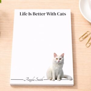 Personalized White Cat Notepad | Lined or Unlined