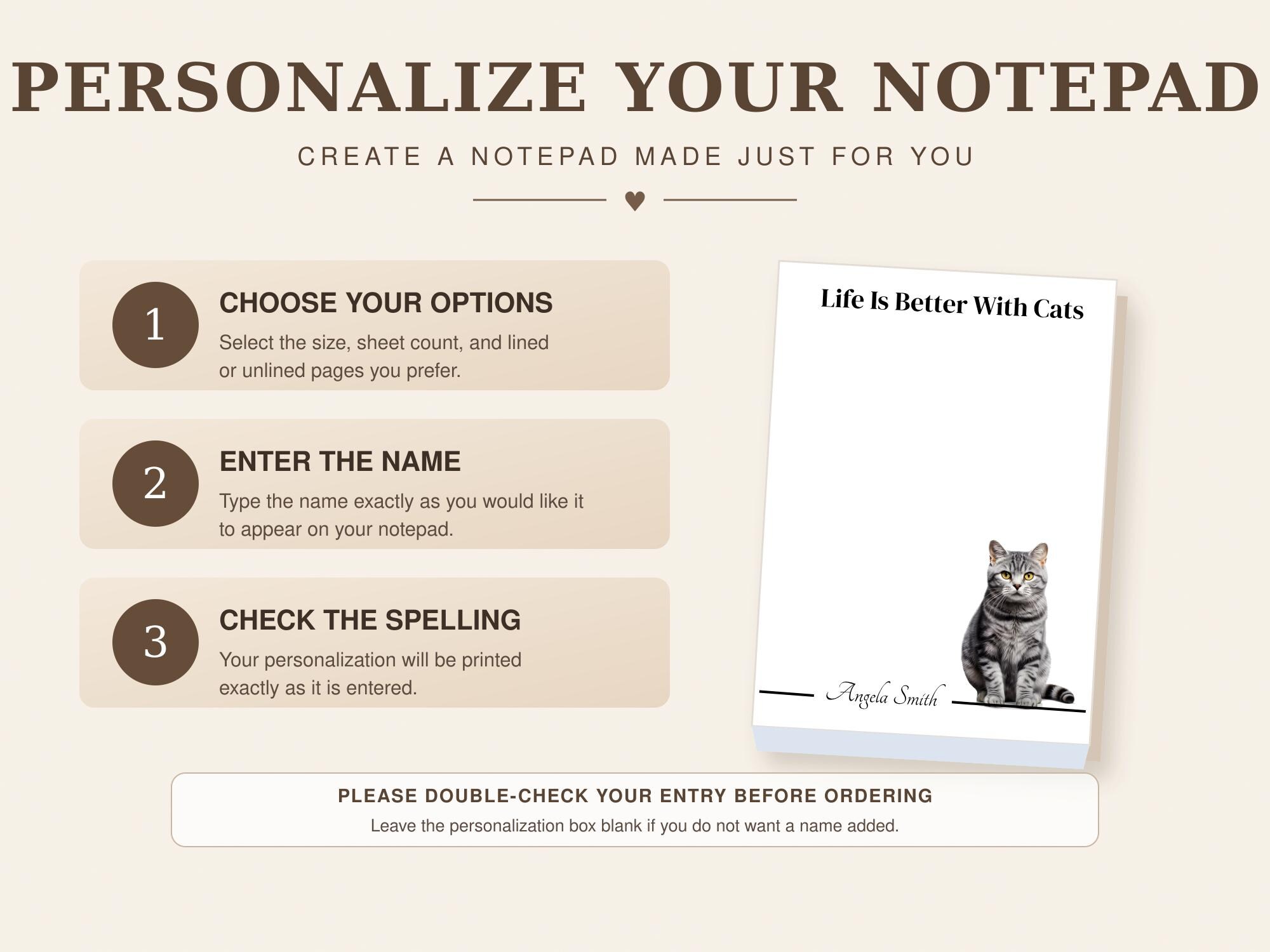 Personalized Gray Tabby Cat Notepad | Lined or Unlined - Image 7