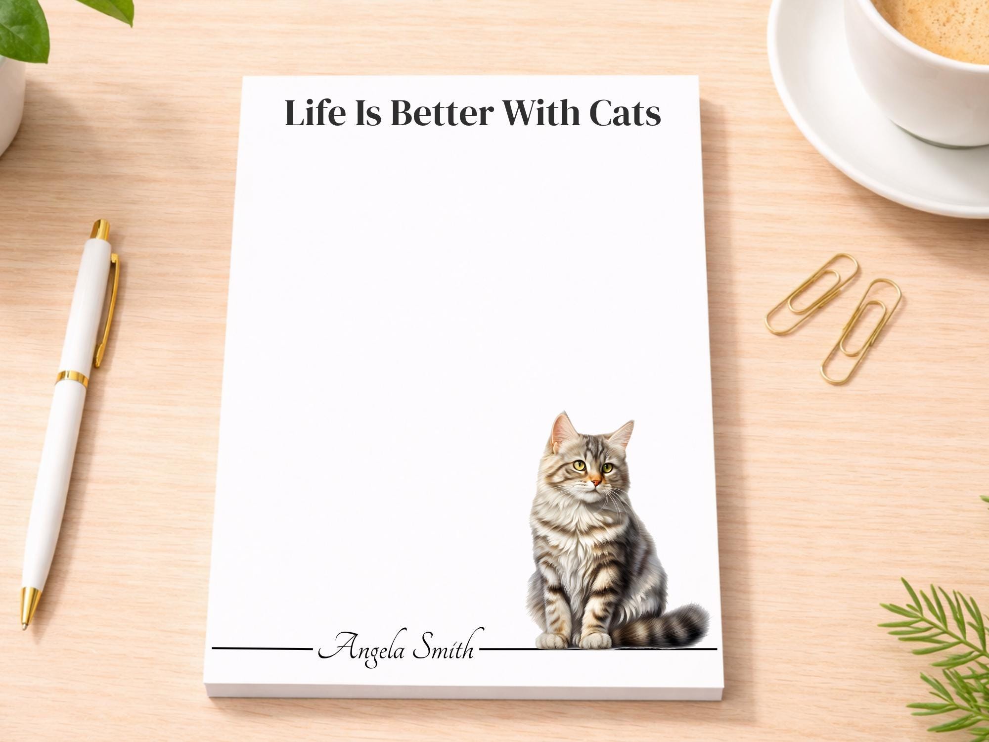 Personalized Brown Tabby Cat Notepad | Lined or Unlined