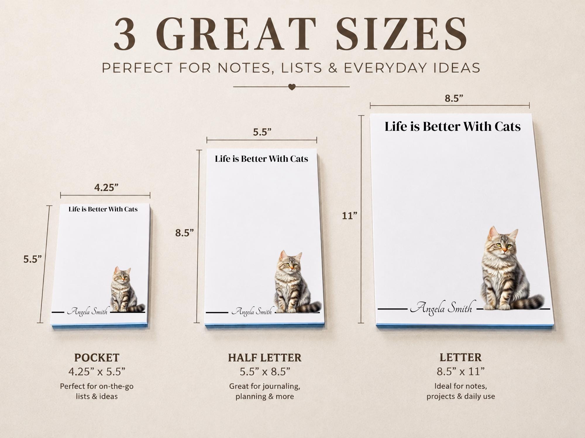 Personalized Brown Tabby Cat Notepad | Lined or Unlined - Image 3