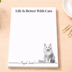 Personalized White Ragdoll Cat Notepad | Lined or Unlined