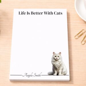 Personalized White Maine Coon Cat Notepad | Lined or Unlined